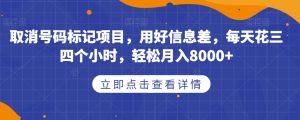 取消号码标记项目，用好信息差，每天花三四个小时，轻松月入8000+【揭秘】-副业宇宙
