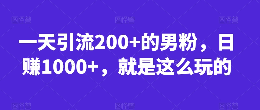 一天引流200+的男粉，日赚1000+，就是这么玩的【揭秘】-副业宇宙