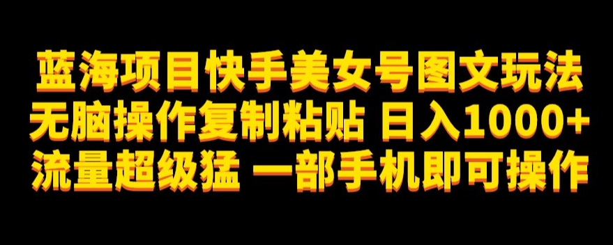 蓝海项目快手美女号图文玩法，无脑操作复制粘贴，日入1000+流量超级猛一部手机即可操作【揭秘】-副业宇宙