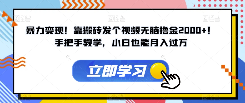 暴力变现！靠搬砖发个视频无脑撸金2000+！手把手教学，小白也能月入过万【揭秘】-副业宇宙