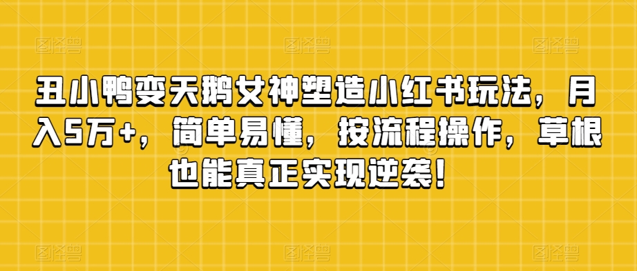 丑小鸭变天鹅女神塑造小红书玩法，月入5万+，简单易懂，按流程操作，草根也能真正实现逆袭！-副业宇宙