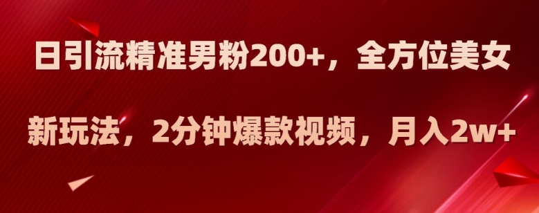 日引流精准男粉200+，全方位美女新玩法，2分钟爆款视频，月入2w+【揭秘】-副业宇宙