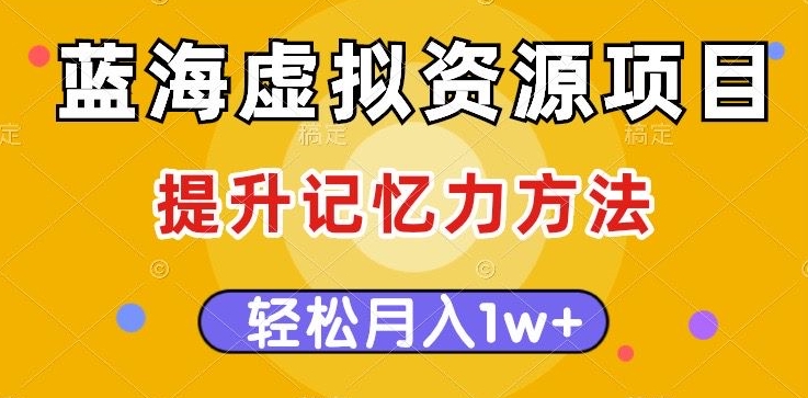 蓝海虚拟资源项目，提升记忆力方法，多种变现方式，轻松月入1w+【揭秘】-副业宇宙