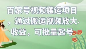百家号视频搬运项目,通过搬运视频放大收益,可批量起号【揭秘】-副业宇宙