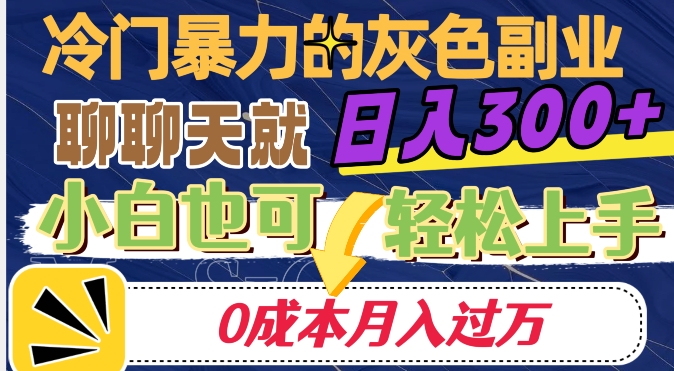 冷门暴利的副业项目，聊聊天就能日入300+，0成本月入过万【揭秘】-副业宇宙