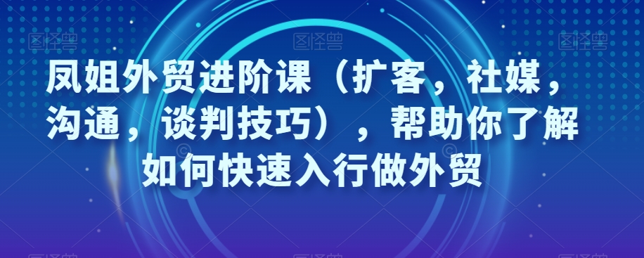 凤姐外贸进阶课（扩客，社媒，沟通，谈判技巧），帮助你了解如何快速入行做外贸-副业宇宙