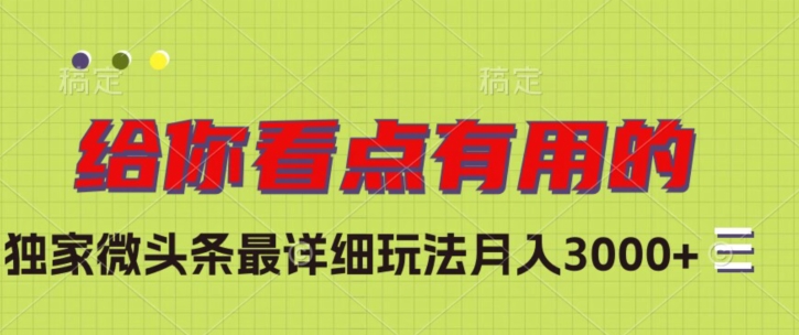 独家微头条最详细玩法，月入3000+【揭秘】-副业宇宙