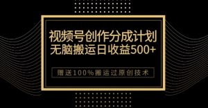 最新视频号创作分成计划,无脑搬运一天收益500+,100%搬运过原创技巧【揭秘】-副业宇宙