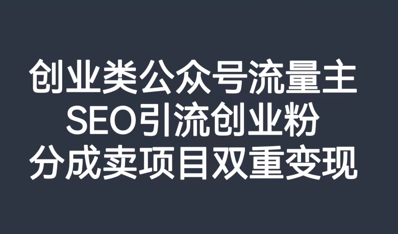 创业类公众号流量主，SEO引流创业粉，分成卖项目双重变现【揭秘】-副业宇宙