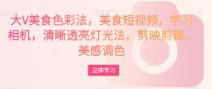 大V美食色彩法,美食短视频,学习相机,清晰透亮灯光法,剪映剪辑,美感调色-副业宇宙