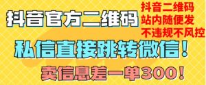 价值3000的技术！抖音二维码直跳微信！站内无限发不违规！-副业宇宙