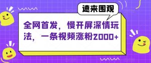 全网首发，慢开屏深情玩法，一条视频涨粉2000+【揭秘】-副业宇宙