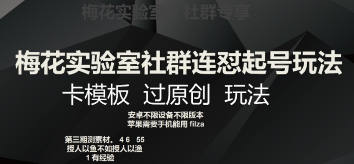 梅花实验室社群连怼起号玩法，卡模板过原创玩法【揭秘】-副业宇宙