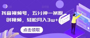 抖音视频号，五分钟一条原创视频，轻松月入3w+【独家秘诀，传授赚钱方法】【揭秘】-副业宇宙