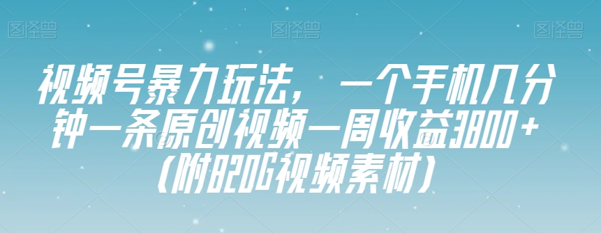 视频号暴力玩法，一个手机几分钟一条原创视频一周收益3800+（附820G视频素材）-副业宇宙