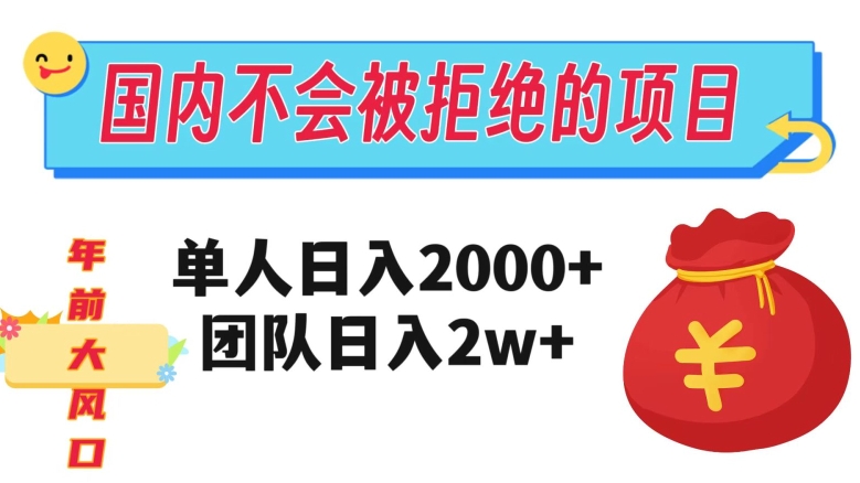 在国内不怕被拒绝的项目，单人日入2000，团队日入20000+【揭秘】-副业宇宙