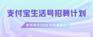 支付宝生活号作者招募计划，单号单月2600，可批量去做，工作室一人一个月轻松1w+【揭秘】-副业宇宙