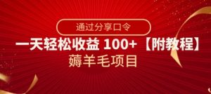 薅羊毛项目，靠分享口令，一天轻松收益100+【附教程】【揭秘】-副业宇宙