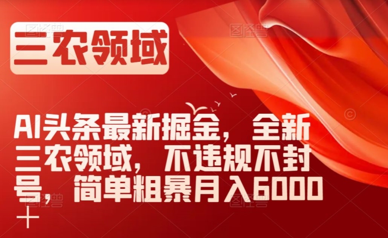 AI头条最新掘金，全新三农领域，不违规不封号，简单粗暴月入6000＋【揭秘】-副业宇宙