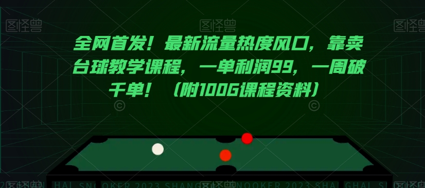全网首发！最新流量热度风口，靠卖台球教学课程，一单利润99，一周破千单！（附100G课程资料）-副业宇宙