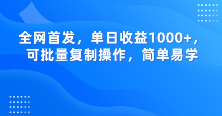 全网首发，单日收益1000+，可批量复制操作，简单易学【揭秘】-副业宇宙
