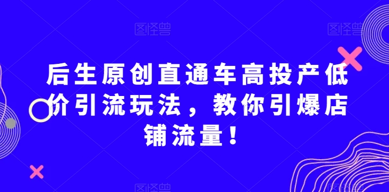 后生原创直通车高投产低价引流玩法，教你引爆店铺流量！-副业宇宙