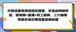 抖音流量变现现场实操营，实体店同城获客，短视频+直播+员工矩阵，三大维度帮助实体引爆流量业绩倍增-副业宇宙