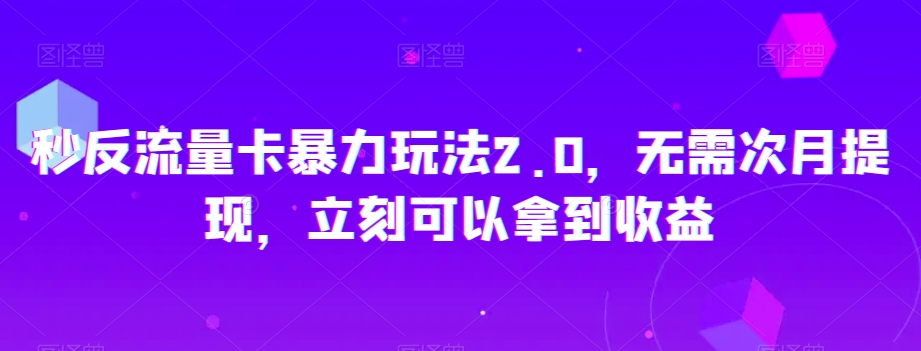 秒反流量卡暴力玩法2.0，无需次月提现，立刻可以拿到收益【揭秘】-副业宇宙