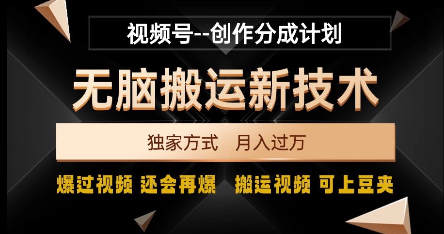 视频号无脑搬运新技术，破原创壕流量，独家方式，爆过视频，还会再爆【揭秘】-副业宇宙
