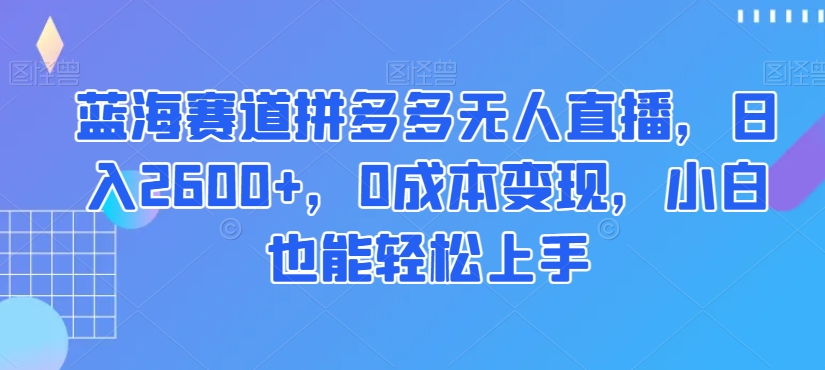 蓝海赛道拼多多无人直播，日入2600+，0成本变现，小白也能轻松上手【揭秘】-副业宇宙
