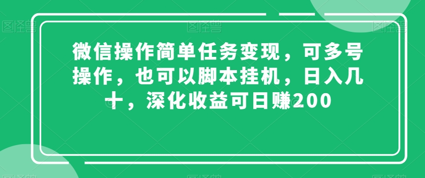 微信操作简单任务变现，可多号操作，也可以脚本挂机，日入几十，深化收益可日赚200【揭秘】-副业宇宙