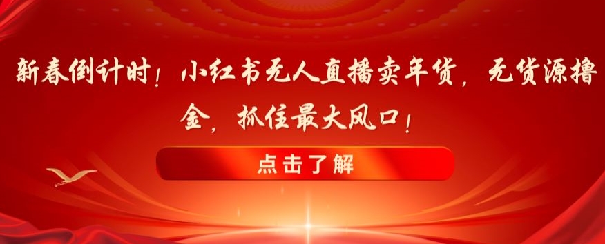 新春倒计时！小红书无人直播卖年货，无货源撸金，抓住最大风口【揭秘】-副业宇宙