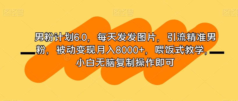 男粉计划6.0，每天发发图片，引流精准男粉，被动变现月入8000+，喂饭式教学，小白无脑复制操作即可-副业宇宙