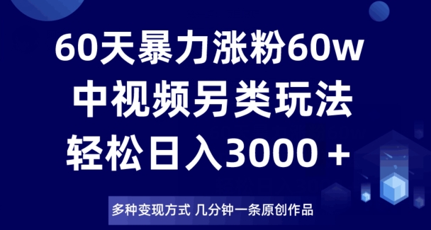 60天暴力涨粉60W，中视频另类玩法，日入3000＋，几分钟一条原创作品多种变现方式-副业宇宙
