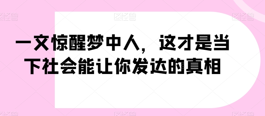一文惊醒梦中人，这才是当下社会能让你发达的真相【公众号付费文章】-副业宇宙
