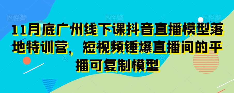 11月底广州线下课抖音直播模型落地特训营，短视频锤爆直播间的平播可复制模型-副业宇宙
