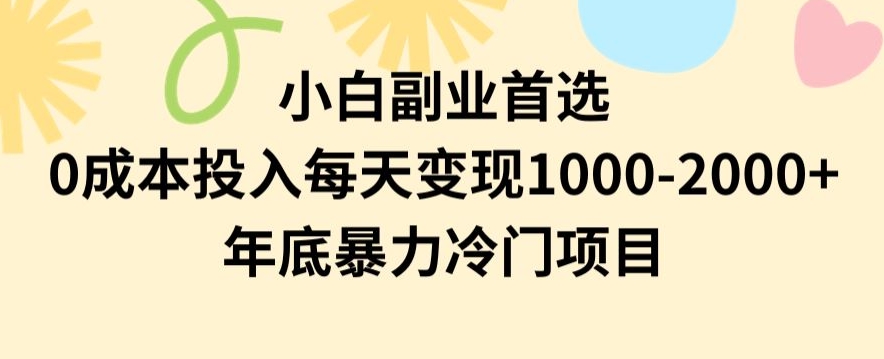 小白副业首选，0成本投入，每天变现1000-2000年底暴力冷门项目【揭秘】-副业宇宙