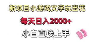 新项目小游戏文字玩出花日入2000+，每天只需一小时，小白直接上手【揭秘】-副业宇宙