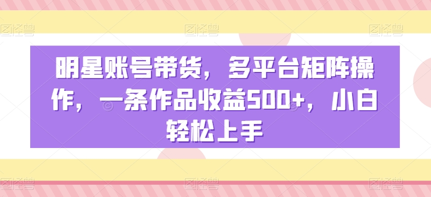 明星账号带货，多平台矩阵操作，一条作品收益500+，小白轻松上手【揭秘】-副业宇宙