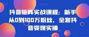 抖音矩阵实战课程：新手从0到100万粉丝，全套抖音变现实操-副业宇宙