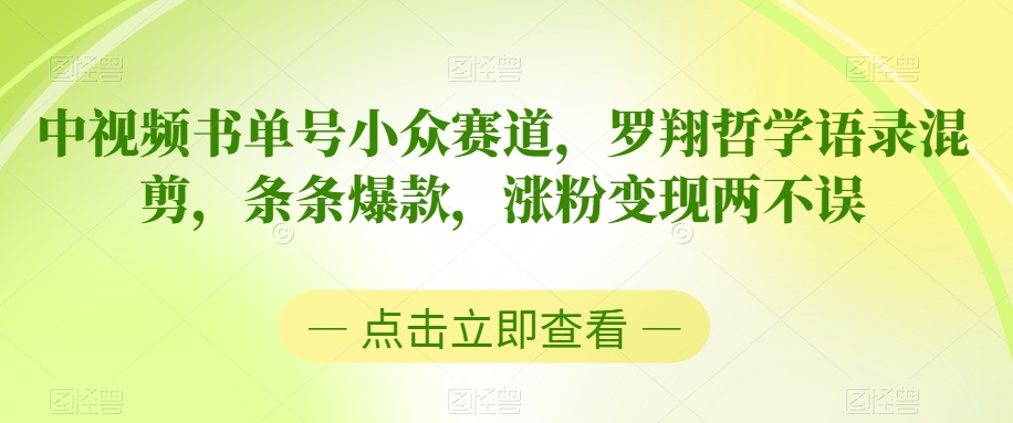 中视频书单号小众赛道，罗翔哲学语录混剪，条条爆款，涨粉变现两不误【揭秘】-副业宇宙