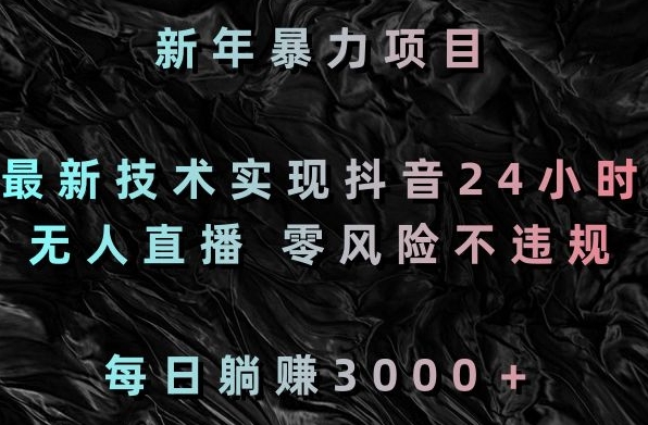 新年暴力项目，最新技术实现抖音24小时无人直播，零风险不违规，每日躺赚3000＋【揭秘】-副业宇宙