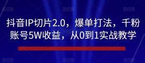 抖音IP切片2.0，爆单打法，千粉账号5W收益，从0到1实战教学【揭秘】-副业宇宙