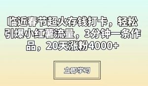 临近春节超火存钱打卡,轻松引爆小红薯流量,3分钟一条作品,20天涨粉4000+【揭秘】-副业宇宙