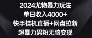 2024尤物暴力玩法，单日收入4000+，快手挂机直播+网盘拉新，超暴力男粉无脑变现【揭秘】-副业宇宙