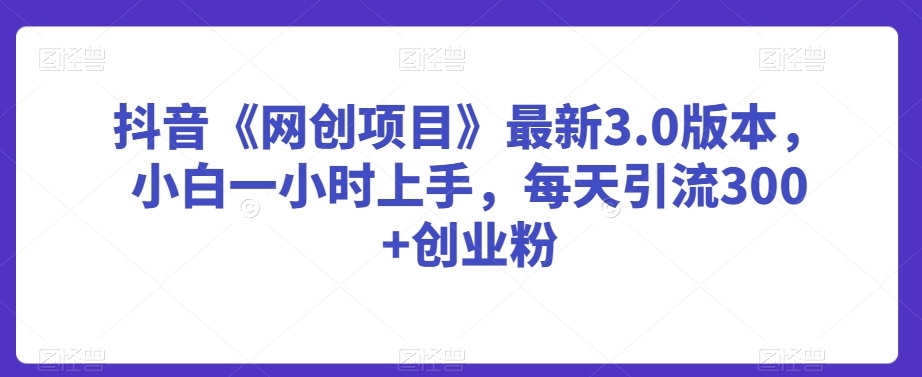 抖音《网创项目》最新3.0版本，小白一小时上手，每天引流300+创业粉【揭秘】-副业宇宙