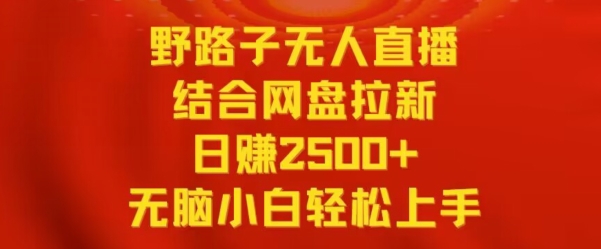 野路子无人直播结合网盘拉新，日赚2500+，小白无脑轻松上手【揭秘】-副业宇宙