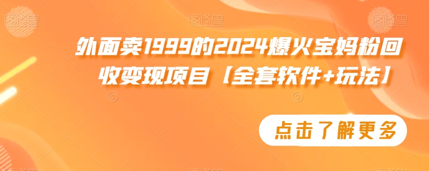 外面卖1999的2024爆火宝妈粉回收变现项目【全套软件+玩法】【揭秘】-副业宇宙