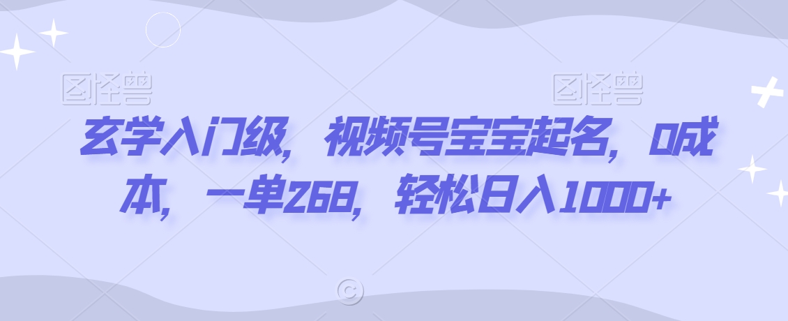 玄学入门级，视频号宝宝起名，0成本，一单268，轻松日入1000+【揭秘】-副业宇宙