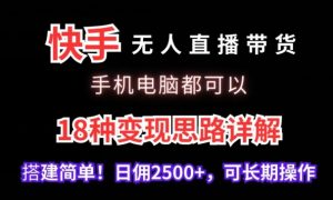 快手无人直播带货,手机电脑都可以,18种变现思路详解,搭建简单日佣2500+【揭秘】-副业宇宙